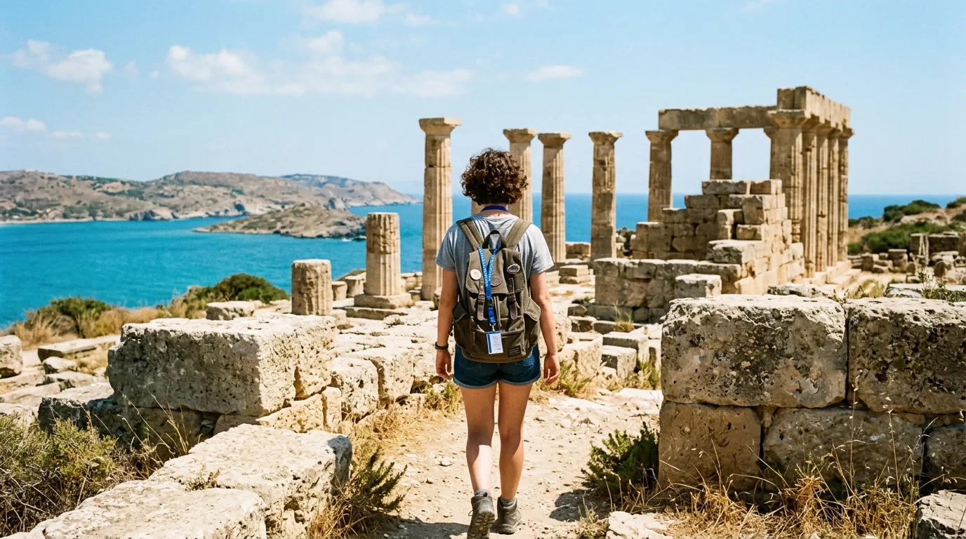 Student podczas podróży z plecakiem, motyw biletów ulgowych